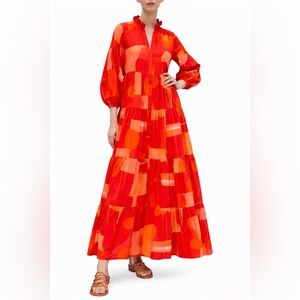 Bird & Knoll James Statement Maxi Red Orange Abstract Designer Luxury Colorful